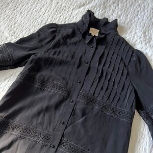 Sezane black lace dress ruffled neck 36 / small